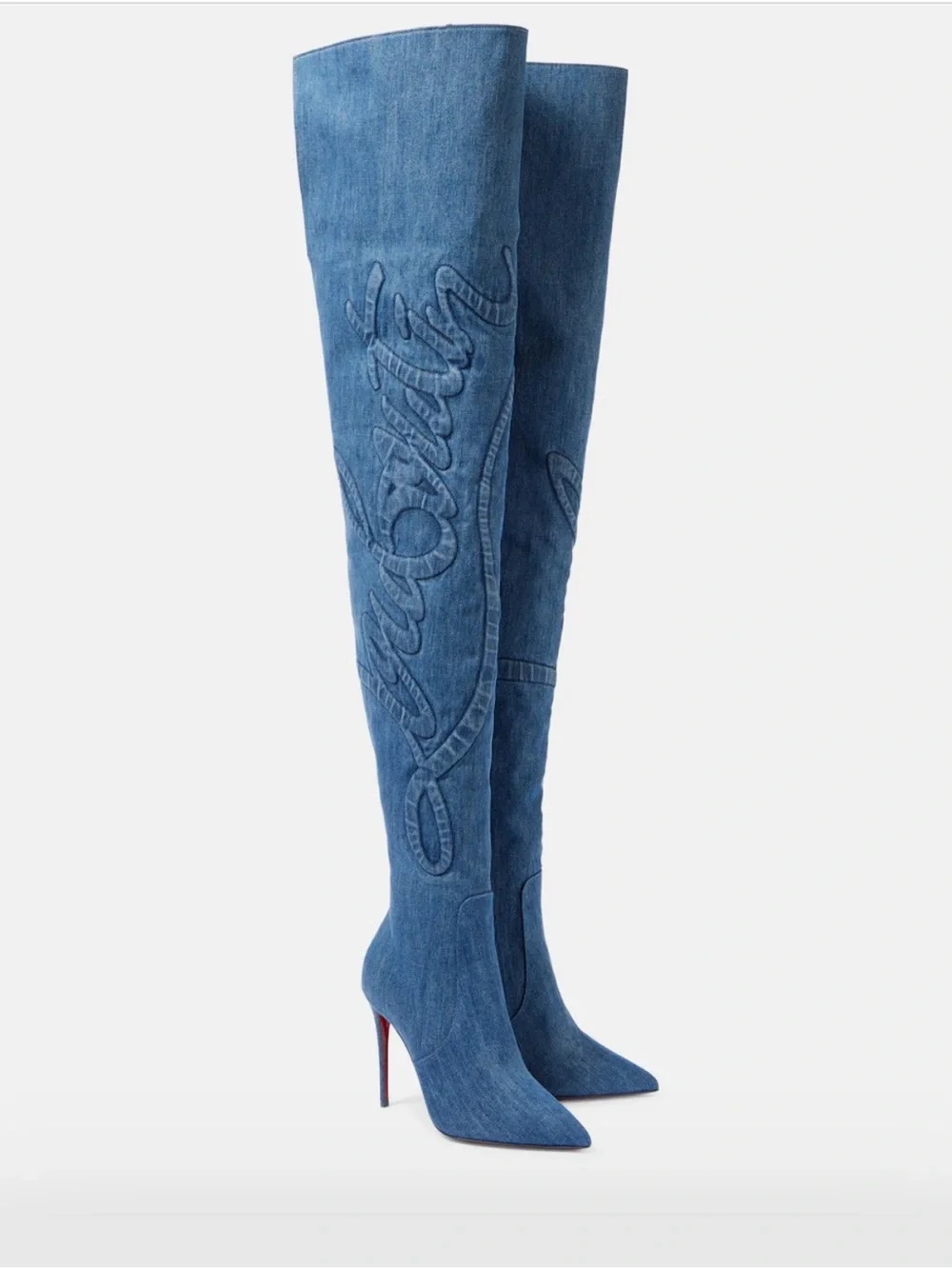 Christian Louboutin Blue Denim Over-the-Knee Stiletto Boots